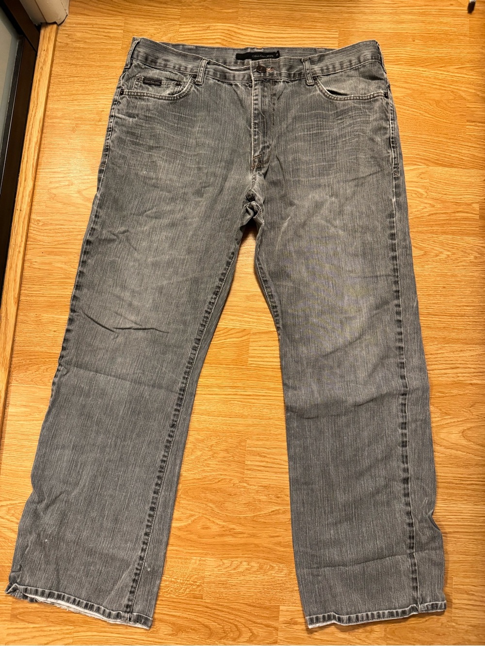 Calvin Klein Men’s Grey Whiskered Bootcut Jeans 36x30